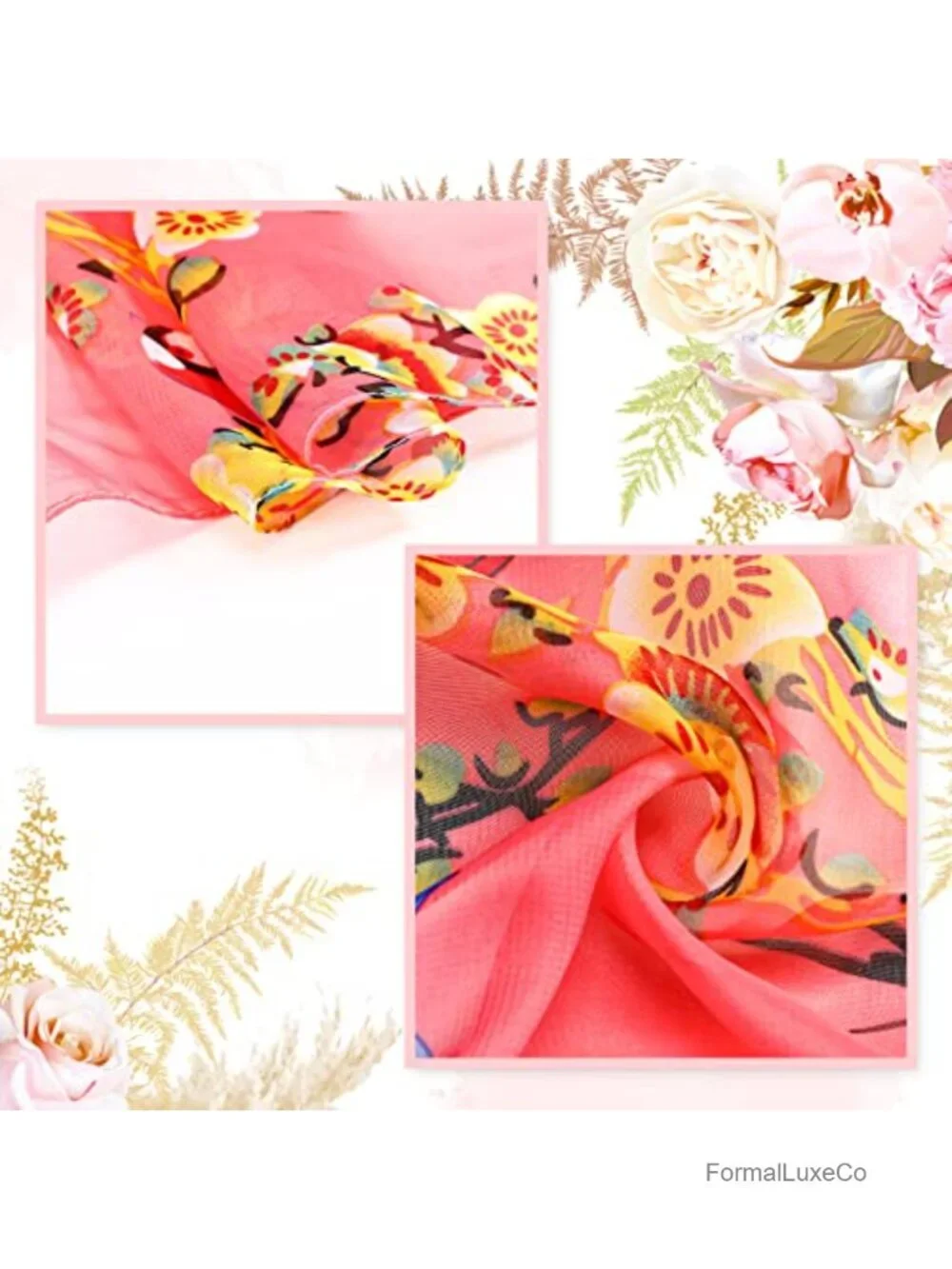 6 Pcs Lightweight Georgette Floral Print Scarves for Women Dressy Long Thin
